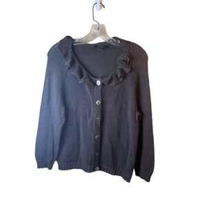 MaxMara Weekend Dark Brown Ruffled Neckline Long Sleeve Button Up Cardigan Large